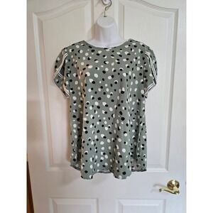 Angashion Women's Sage Green Dot Print Short Sleeve Top Soft Size L /0220